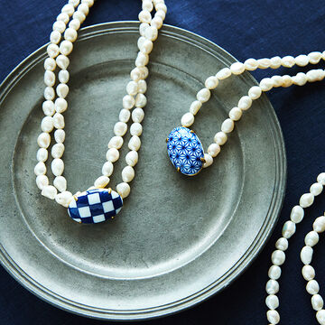 HIZEN jewelry 有田焼モチーフ×パール ロング ネックレス