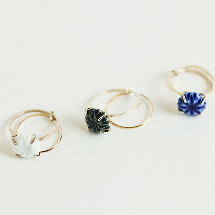 HIZEN jewelry 嬉野吉田焼 ブリリアントカット 2連リング