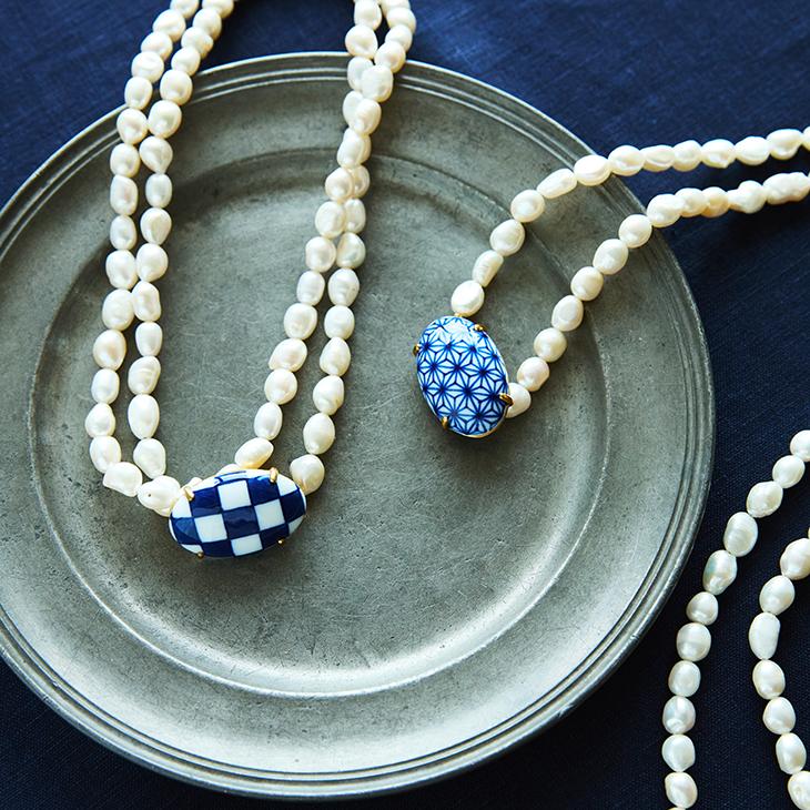 HIZEN jewelry 有田焼モチーフ×パール ロング ネックレス