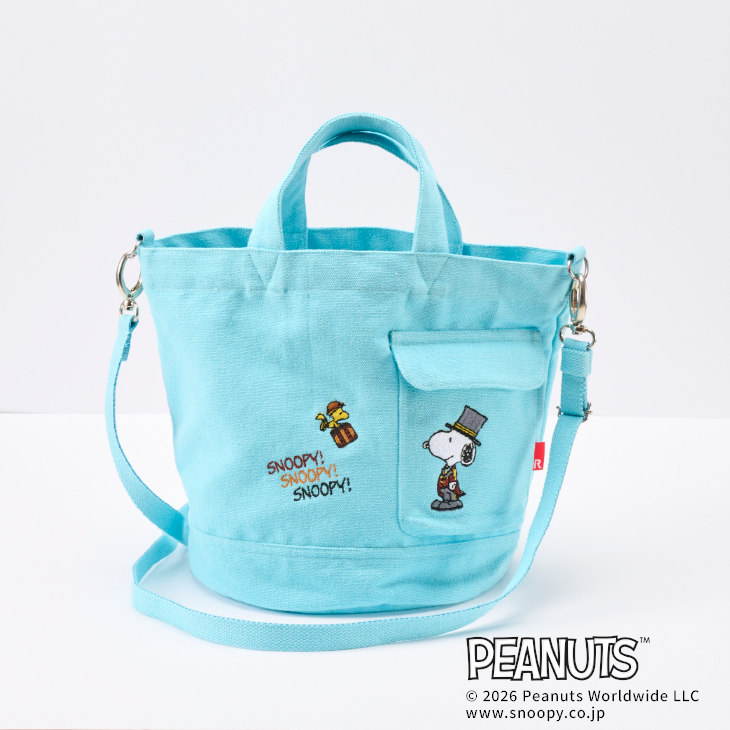 ドアマン・スヌーピー ショルダー付トートバッグ 水色（小）