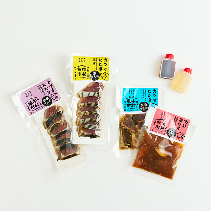 藁焼きカツオたたき（スライス）と鮮魚漬けセット