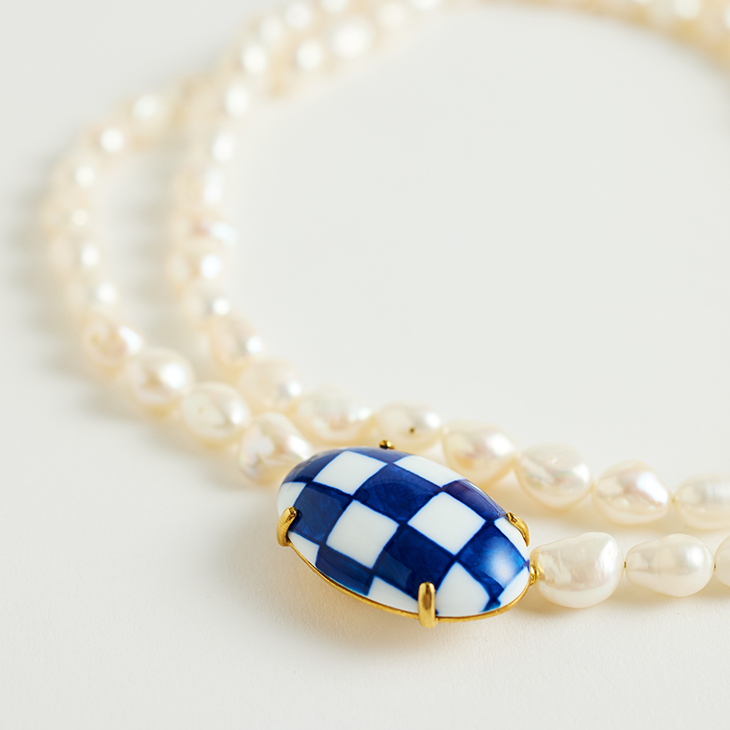 HIZEN jewelry 有田焼モチーフ&times;パール ロング ネックレス