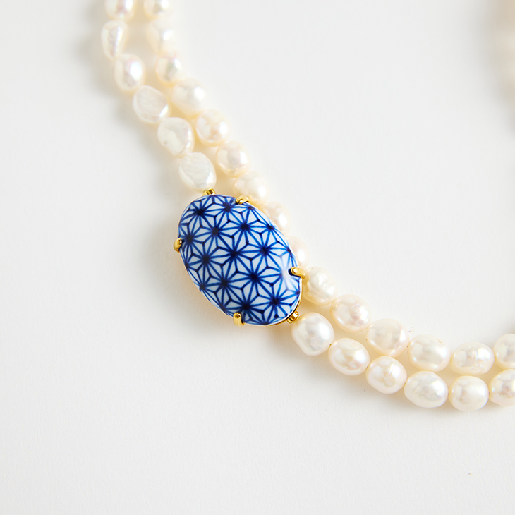 HIZEN jewelry 有田焼モチーフ×パール ロング ネックレス