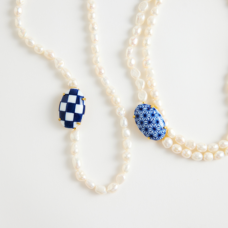 HIZEN jewelry 有田焼モチーフ×パール ロング ネックレス